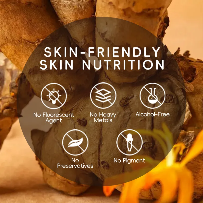 An image highlighting benefits of skin-friendly skin nutrition such as no fluorescent agent, no heavy metals, alcohol-free, no preservatives, and no pigment.
